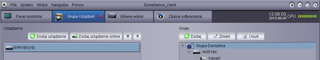 7 Zarządzanie Grupami Urządzeń Menu Zarządzania Grupami jest używane do konfiguracji rejestratorów i grup kamer.