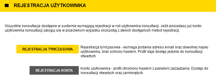 Rysunek 2. Menu systemu W skład menu wchodzi siedem przycisków prowadzących do kolejnych elementów systemu: Regulamin Regulamin systemu Konsultacji Społecznych.