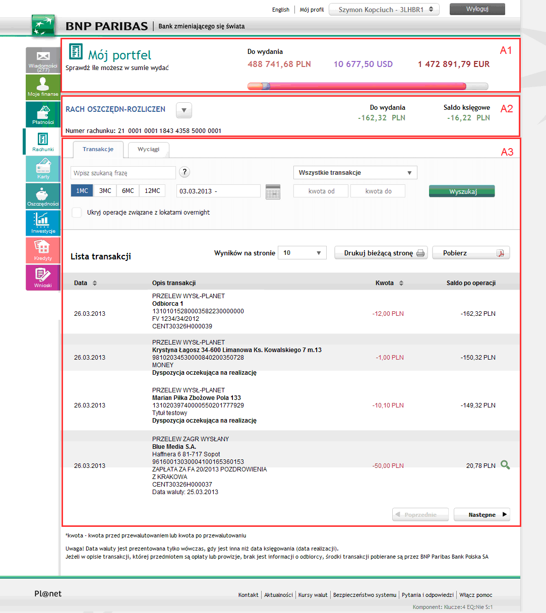 Moduł Rachunki da Ci dostęp do wszystkich rachunków bankowych, które posiadasz.