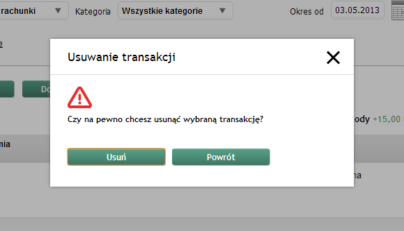 5.3.2.Usuwanie transakcji Lista transakcji pozwala na Usuwanie, Edycję i Dzielenie transakcji.