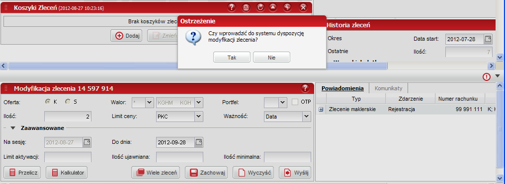 5. Modyfikacja zleceń a) System M@klerPlus Alior Bank w ramach działalności przejętej z Banku BPH umożliwia modyfikowanie aktywnego zlecenia.