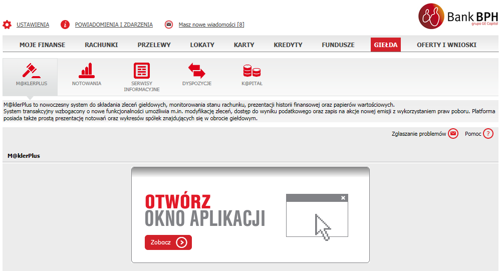 Rysunek 5 e) Po zalogowaniu nastąpi przejście do głównej strony platformy internetowej Alior Banku SA w ramach działalności przejętej z Banku BPH.