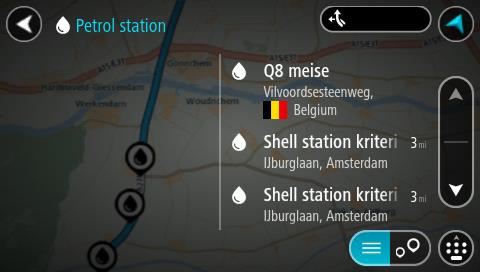 2. Wybierz opcję Stacja benzynowa. Otworzy się mapa, przedstawiająca pozycje stacji benzynowych. Jeśli zaplanowano trasę, na mapie wyświetlą się stacje benzynowe wzdłuż trasy.