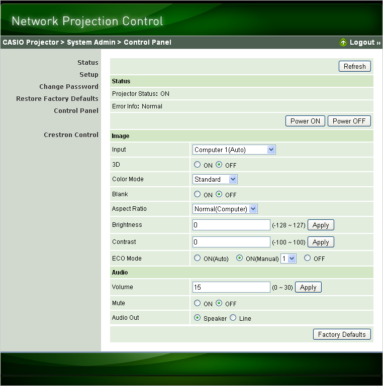 Aby sterować projektorem poprzez Network Projection Control 1.