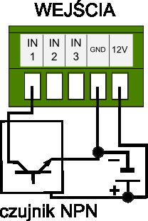 Podłączenie wejścia typu NPN z wykorzystaniem zasilania pomocniczego (12V 
