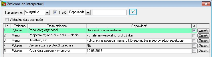 Zmianę odpowiedzi można wykonać poprzez dwukrotne kliknięcie na wybranej pozycji lub wybierając przycisk Zmień.