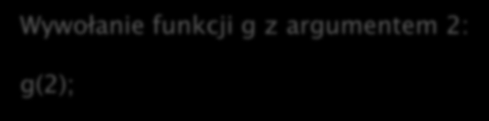 Funkcje w C/C++ mają postać: <typ rezultatu> nazwa( argumenty ) { ciało (kod) funkcji; return <rezultat> } Funkcja o nazwie