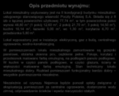 1,30 m², korytarza 6,70 m², przedsionka 5,80 m². Pokoje, kuchnia Lokal wyposażony jest w instalacje: elektryczną, gaz z butlą, centralnego ogrzewania, wodno-kanalizacyjną.