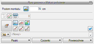 wybraną linię rurociągu po pokazaniu się znacznika wykrywania obiektów. Rys. 19. Wstawienie zaworu na rurciąg podejścia kuchenki gazowej na rzucie Rys. 20.