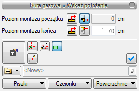 Rys. 28. Widok ustawienia przycisków w oknie wstawienia Rury pionowej w celu przejścia na kondygnację powyżej Najechać na rurociąg poziomy śladem rury pionowej (np.