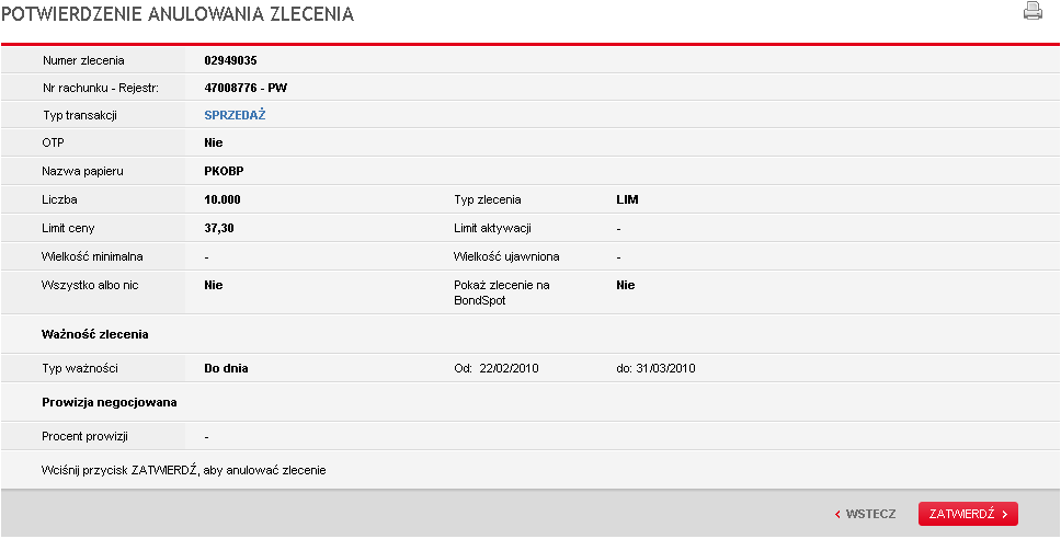 Szczegóły transakcji, w tym: Papier nazwa papieru wartościowego, K/S typ transakcji (kupno, sprzedaż, odkup, krótka sprzedaż), Liczba liczba zakupionych/sprzedanych papierów wartościowych w danej