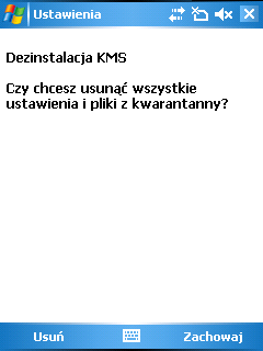 c. Na liście zainstalowanych programów wybierz Kaspersky Mobile Security i kliknij przycisk Usuń (Rysunek 132). Rysunek 133: Wybór programu d. Aby potwierdzić usunięcie programu, kliknij Tak. e.