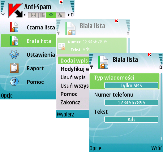 Tylko połączenia: akceptowanie połączeń przychodzących. SMS i połączenia: akceptowanie wiadomości i połączeń przychodzących. Numer telefonu definiuje numer powiązany z tworzonym wpisem listy.