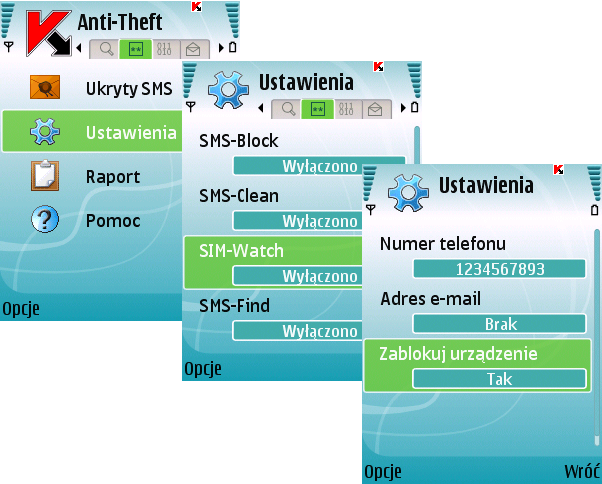 Aby zablokować urządzenie, w momencie kiedy karta SIM została zastąpiona lub urządzenie zostało włączone bez karty SIM, zdefiniuj wartość Tak dla parametru Blokuj urządzenie.