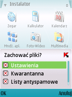 g. Aby zapisać ustawienia programu, obiekty przeniesione do kwarantanny lub listy Anti-Spam, zaznacz pola znajdujące się obok odpowiednich ustawień (Rysunek