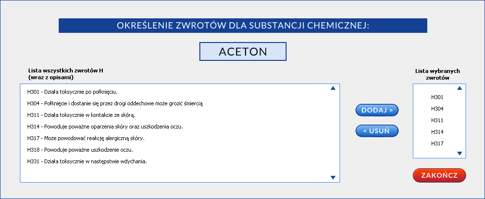 Spowoduje to otwarcie dodatkowego okna z listą zwrotów H wraz z wyjaśnieniem danego zwrotu.