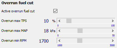 KONFIGURACJA PARAMETRÓW FUELING OVERRUN FUEL CUT Podczas hamowania silnikiem, czyli kiedy mamy wrzucony bieg, puszczony gaz a pojazd wytraca prędkośd nie potrzebne jest wtryskiwanie paliwa.