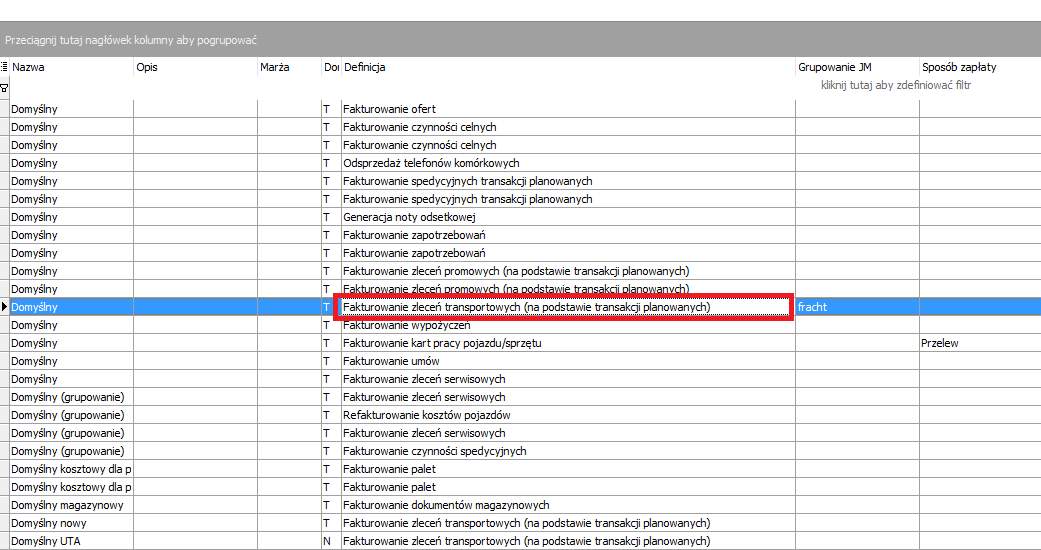 Schematy fakturowania - lista Definiujemy