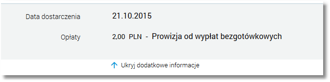 Rozdział 7 Przelewy Dla włączonej usługi psd na formatce potwierdzenia przelewu wyświetlane są dodatkowe dane PSD dostępne po wybraniu linku Pokaż dodatkowe informacje: Data dostarczenia -