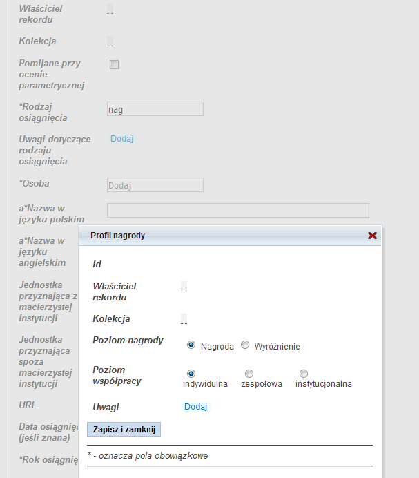 Nagrody i wyróżnienia wprowadzane dotychczas przez Państwo w Bazie Wiedzy PW w module - Aktywność zawodowa zostały automatycznie