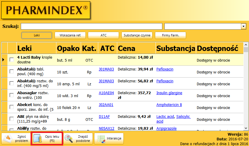 3.3 Opis leku Dodatkową funkcjonalnością dostępną wyłącznie w module "Baza leków Pharmindex" jest szczegółowy opis leku.