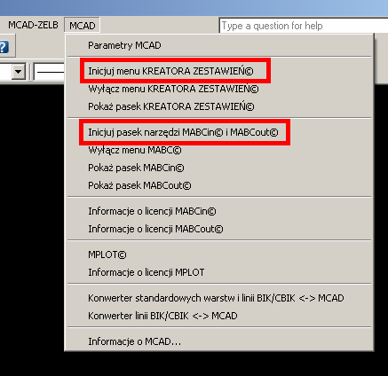 9. Po ponownym otwarciu w celu wczytania menu głównego można wpisać polecenie MCAD lub MCADINIT. Polecenie to zawsze służy do ponownej inicjacji menu MCADa. 10.