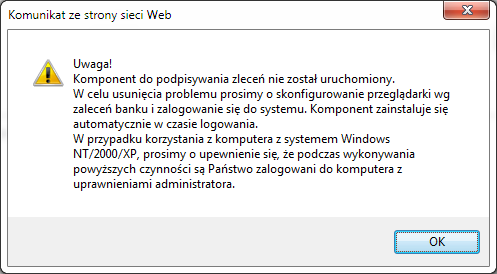 Instalacja komponentu podpisu wymagać będzie potwierdzania pojawiających się komunikatów, a jej przebieg uzależniony jest od wykorzystywanej przez Ciebie przeglądarki internetowej.