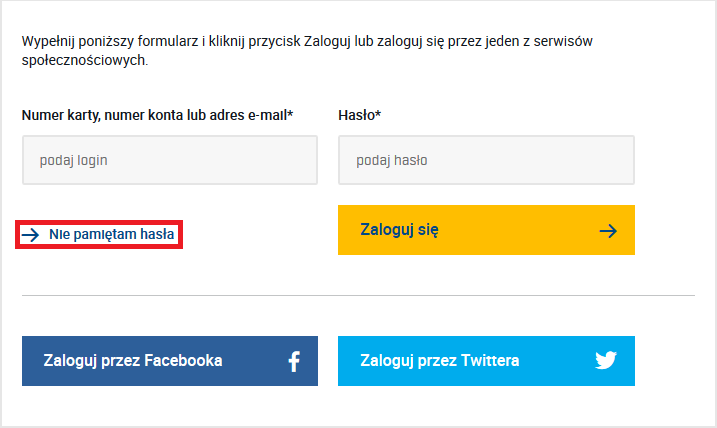 4. Odzyskiwanie hasła Krok 1 Będąc na stronie zawierającej formularz logowania należy kliknąć przycisk Nie