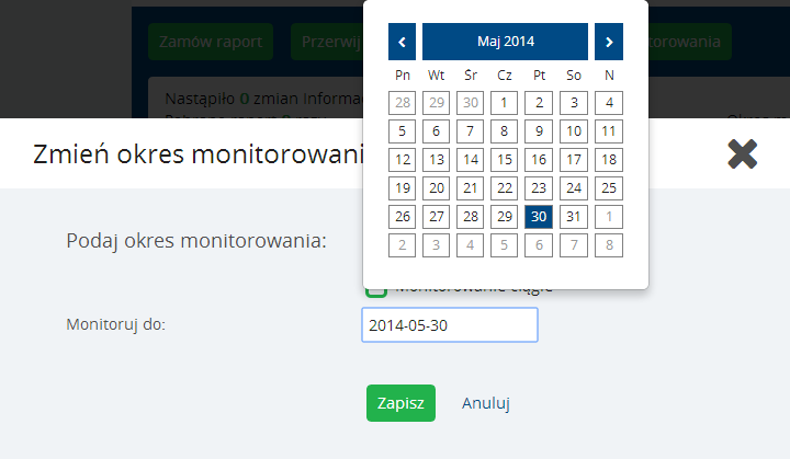 Instrukcja Użytkownika System BIG.pl Strona 128 z 186 Domyślnie ustawione jest Monitorowanie ciągłe.