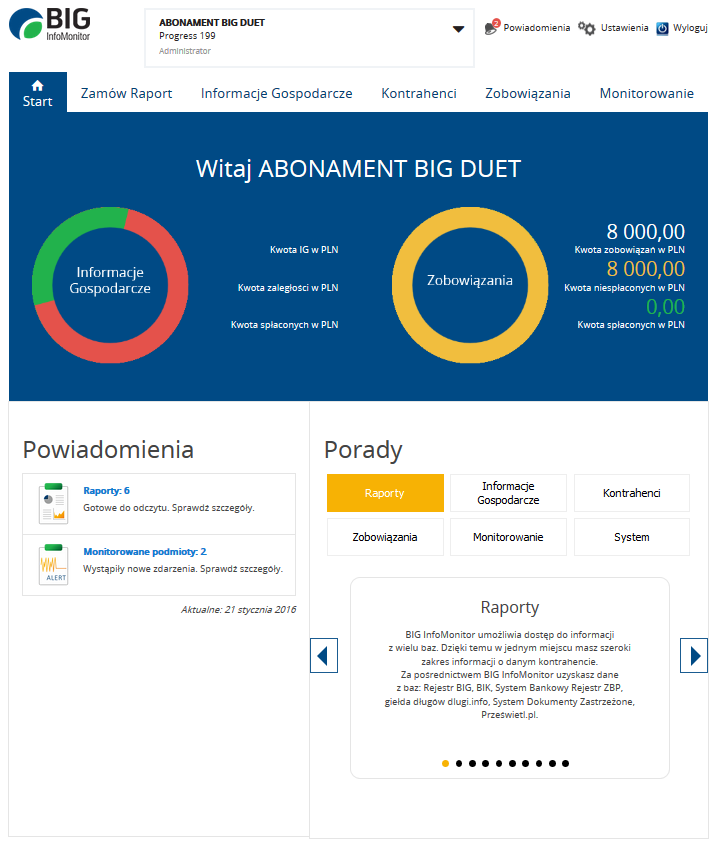 Instrukcja Użytkownika System BIG.pl Strona 29 z 186 Po kliknięciu Załóż BIGKonto System wyświetla informację wskazującą, iż na podany adres email, wysłany został link aktywacyjny.