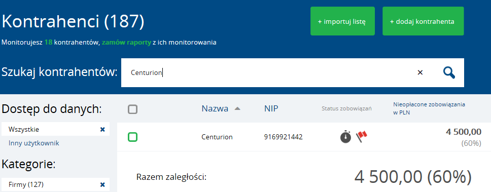 Instrukcja Użytkownika System BIG.pl Strona 51 z 186 Aby wyświetlić wyszukiwanego Kontrahenta należy wybrać go z listy i kliknąć w symbol lupy po prawej stronie okna wyszukiwania) lub kliknąć Enter.