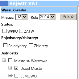 3. WPROWADZANIE DOKUMENTÓW DO REJESTRU SPRZEDAŻY ręczne wprowadzanie pozycji Wybierz miesiąc i rok za który będziesz tworzyć rejestr a następnie wciśnij przycisk Pokaż Jeżeli masz możliwość