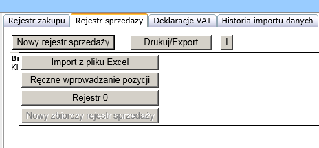 2. WPROWADZANIE DOKUMENTÓW DO REJESTRU SPRZEDAŻY import z pliku Excel Wygeneruj z systemu księgowego plik zawierający dane za miesiąc za który będziesz przygotowywać rejestr.