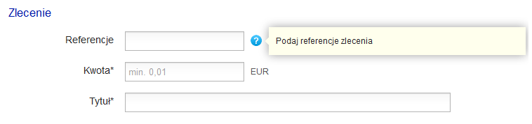 Niektóre pola posiadają podpowiedzi w formie etykiet, pojawiających się po najechaniu na obszar ikony zapytania.