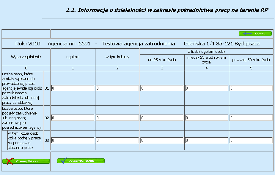 Formularz informacji o