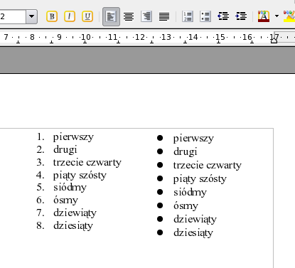 Punktowanie i numerowanie Aby szybko ponumerować lub wypunktować dowolne akapity musimy zaznaczyć wybrany tekst, który ma być punktowany lub numerowany.