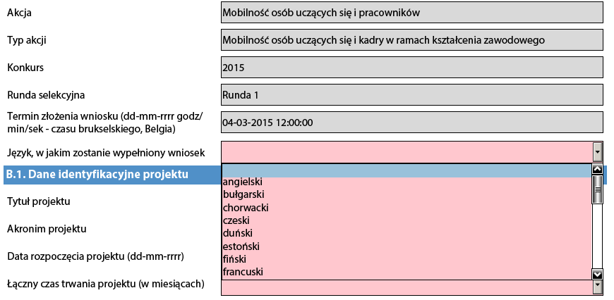 Muszą one zostać wypełnione, gdyż w przeciwnym razie nie będą Państwo mogli zatwierdzić i złożyć formularza.