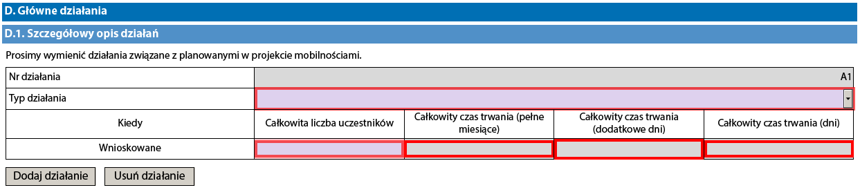 Część Główne działania szczegółowy opis działań Począwszy od konkursu wniosków 2017, w formularzu będzie się wpisywać tylko mobilności, o które się wnioskuje, nie będzie już natomiast miejsca na