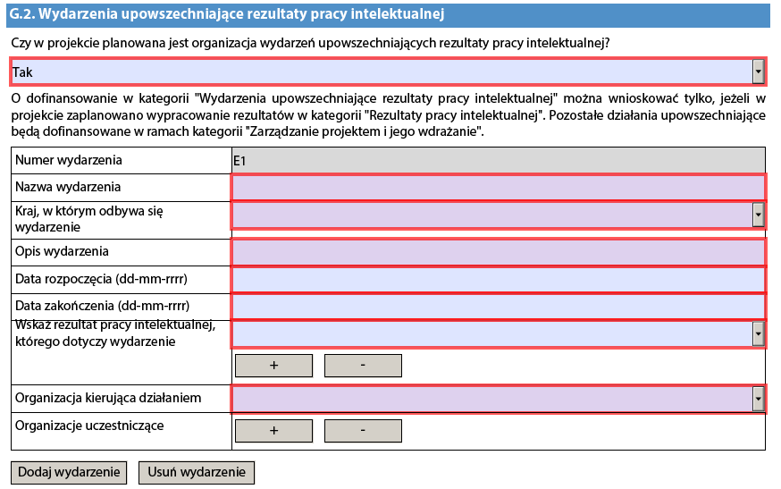 intelektualnej jedynie w wyjątkowych i należycie uzasadnionych przypadkach. Potrzeba takich dodatkowych kosztów musi zostać właściwie wyjaśniona w części Rezultaty pracy intelektualnej.