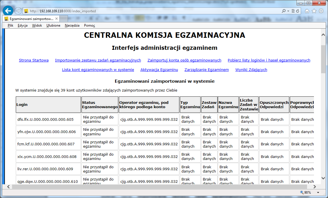 9. W kolejnym kroku można wyświetlić listę kont osób egzaminowanych w Systemie. W tym celu wybieramy opcję Lista kont egzaminowanych w systemie. (Rys.