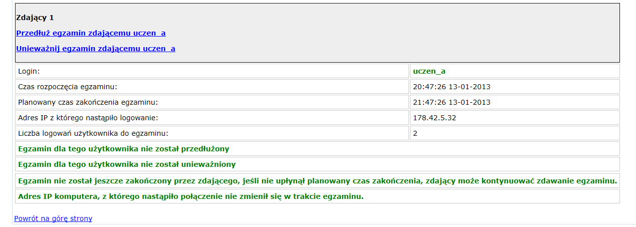 Wybierz tę opcję, aby monitorować pracę zdających egzamin w czasie egzaminu Rys. e16 Wybierz tę opcję, aby przedłużyć egzamin zdającemu Wybierz tę opcję, aby unieważnić egzamin zdającemu Rys. e17 21.