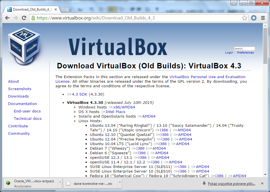 Instrukcja instalacji środowiska VirtualBox 1.
