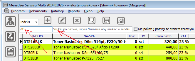 program zapyta: czy chcesz ją dodać. Jeżeli klikniesz Tak, wówczas również wyświetli się okno edycji, w które już zostaną zapisane informacje o indeksie i nazwie towaru.