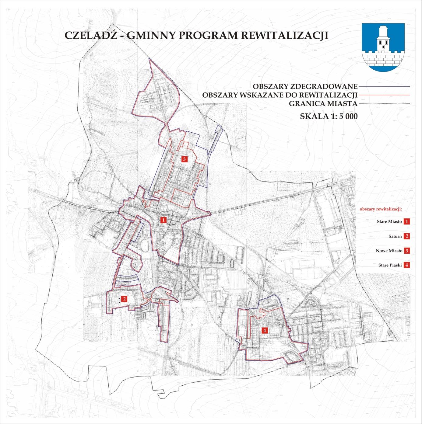 Mapa 9. Obszary zdegradowane oraz obszar wskazany do rewitalizacji w Mieście Czeladź. 10