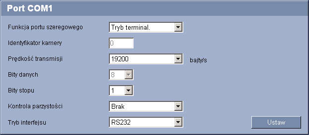 VIP X1600 Konfgurowane za pomocą przeglądark secowej pl 73 5.27 Port COM1 Użytkownk może skonfgurować parametry nterfejsu szeregowego (pomarańczowy zespół zacsków) zgodne z własnym wymaganam.