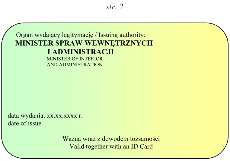 Wzór nr 37 Do 20 LEGITYMACJA WETERANA POSZKODOWANEGO - FUNKCJONARIUSZA Opis: Legitymacja w postaci karty wykonanej z PVC w formacie według standardu ISO 7810 ID-1: 53,98 x 85,6 x 0,76 mm.