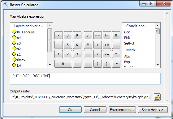 Obliczenia Zad. 6 Kriging indykatorowy Con( Abs("L1" - "rlmax") < 0.0000001, 1, 0) Con( Abs("L2" - "rlmax") < 0.