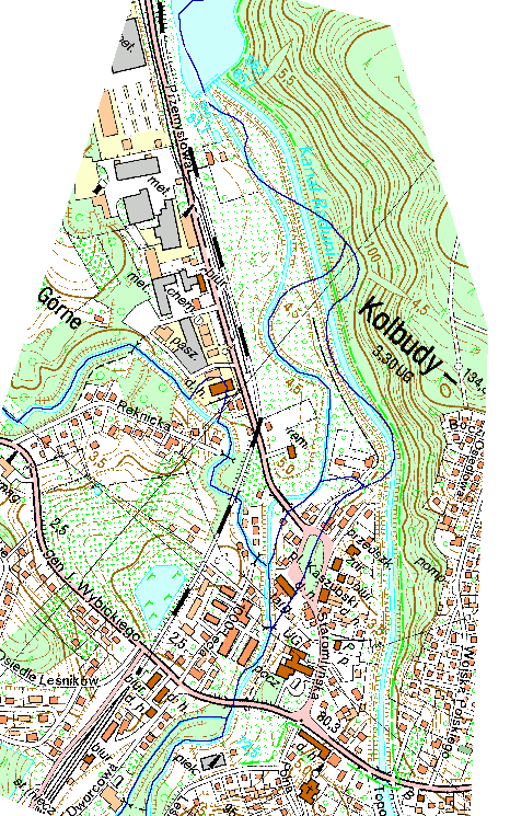 Obwałowanie kanału derywacyjnego kopia mapy Kolbud z okresu przed wykonaniem obecnej zabudowy hydrotechnicznej