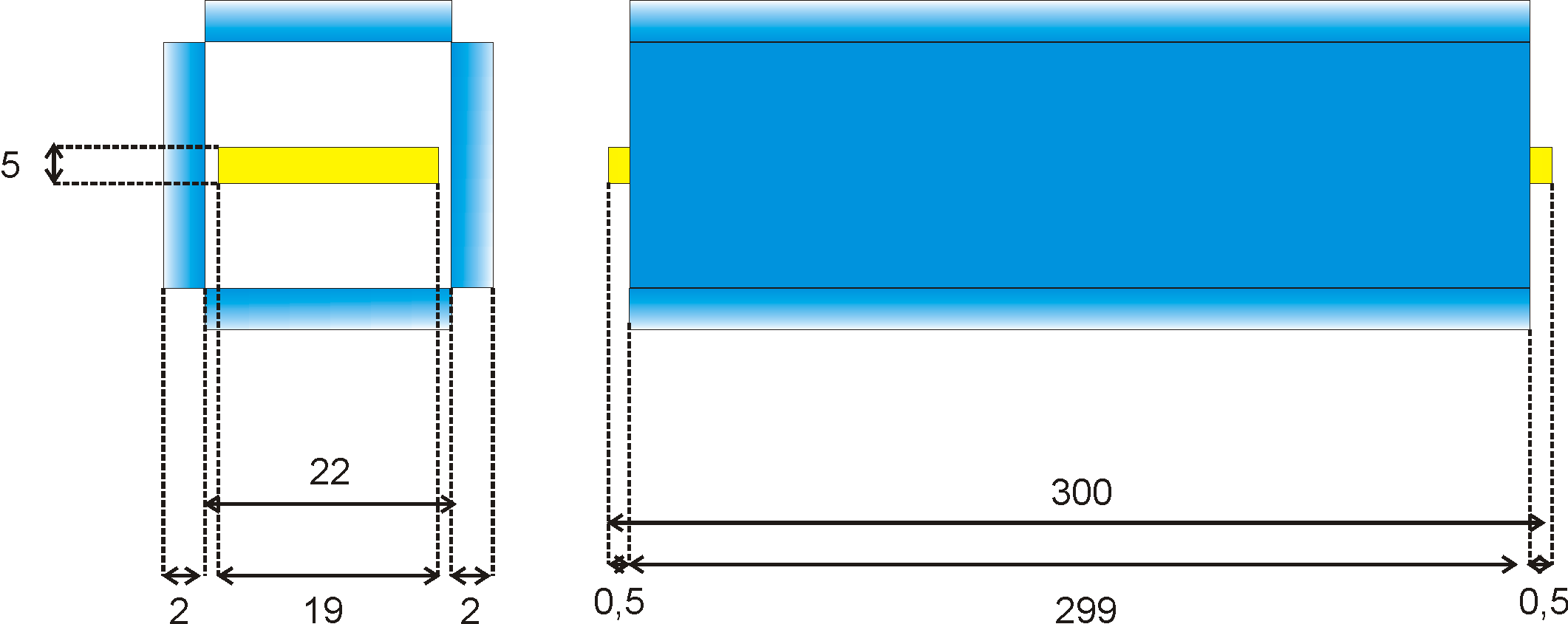 Rysunek 9: Wartość odbicia w funkcji długości fali względem uznanego wzorca dla pasków lustrzanych w trzech przypadkach: A. czyste szkło; B. napylone szkło, od strony warstwy nienapylonej; C.