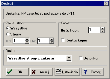 Radson C.O. 3.5 10.1.8 Drukuj - dialog Dialog służy do ustalania parametrów związanych z drukowaniem wyników obliczeń 144 i zestawień materiałów 162 w formie tabelarycznej.